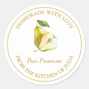 Étiquette de réserve de poires maison en or Blan
