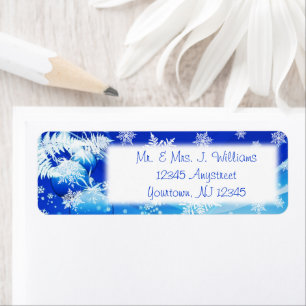 Étiquette de retour Blue White Snowflakes