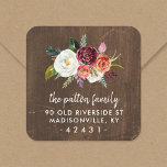 Étiquette de retour Boho Blooms d'automne<br><div class="desc">Autocollants d'adresse de retour personnalisés avec votre nom de famille et adresse avec un bouquet floral boho aquarelle aux couleurs d'automne rustique sur un arrière - plan en faux bois. Utilisez les outils de conception pour modifier la couleur et les polices arrière - plans afin de customiser votre propre conception...</div>