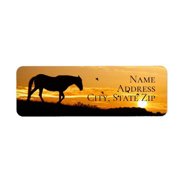 Étiquette de retour Cheval et Coucher de soleil (Devant)