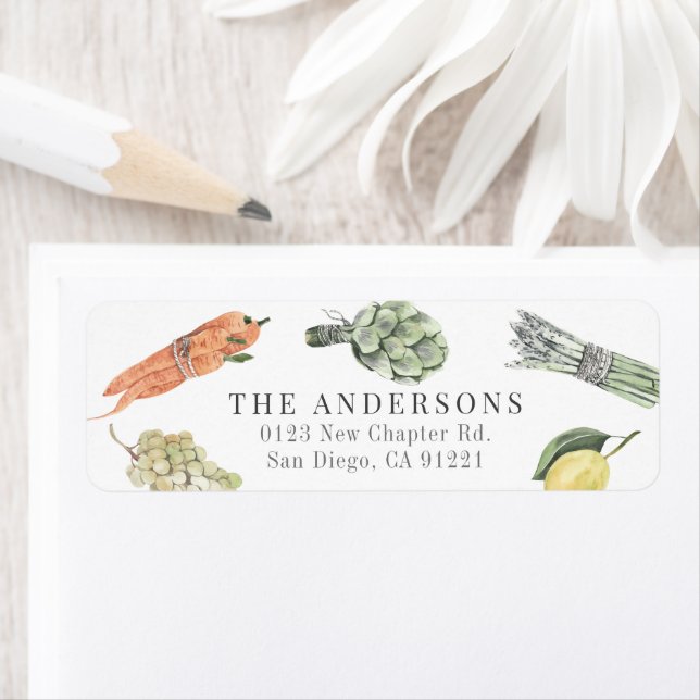Étiquette de retour d'adresse Aquarelle Légumes &  (En situation)