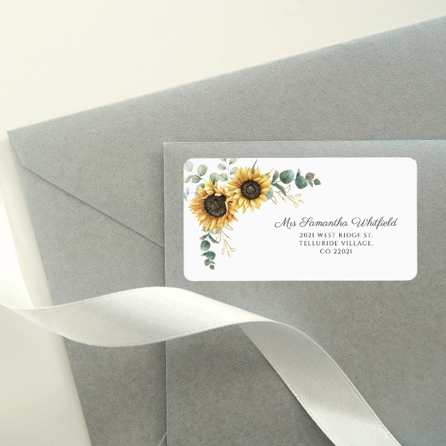 Étiquette de retour d'adresse botanique Eucalyptus (Sunflower Eucalyptus Floral Script Address Label)