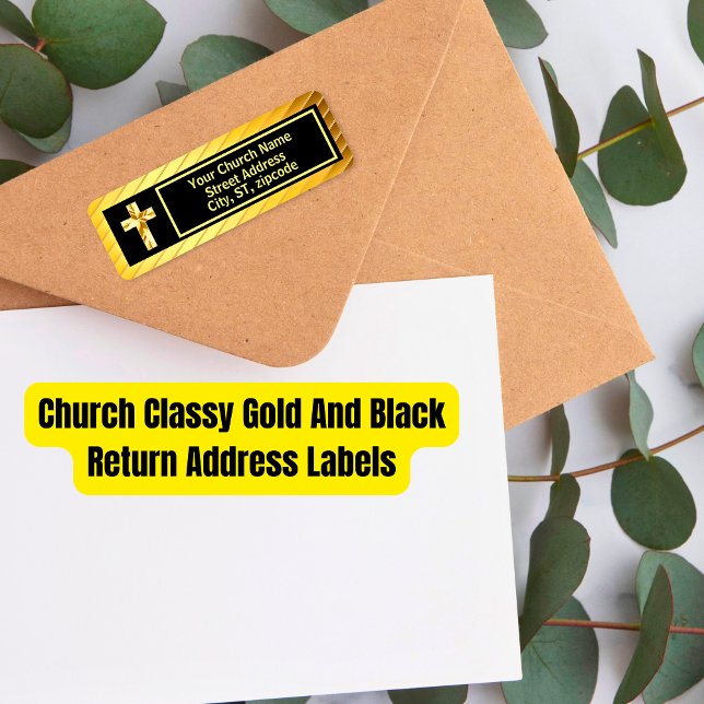 Étiquette de retour d'adresse Church Classy Gold e (The foil details are simulated in the artwork. No actual foil will be used in making this product.)