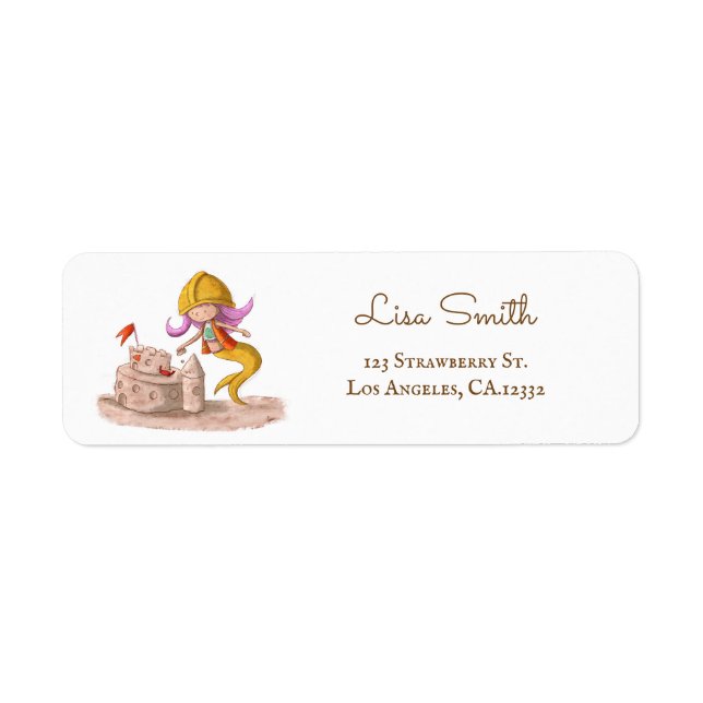Étiquette de retour d'adresse de château de sable  (Devant)