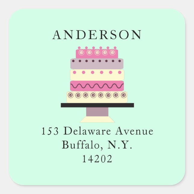 Étiquette de retour d'adresse de gâteau d'annivers (Devant)