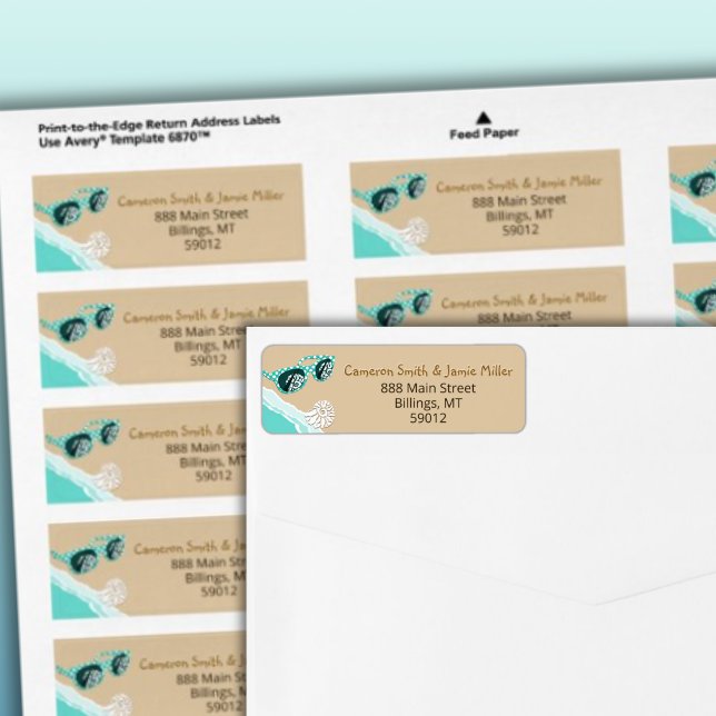 Étiquette de retour d'adresse de lunettes de solei (Turquoise Sun Glasses Beach Return Address Label)