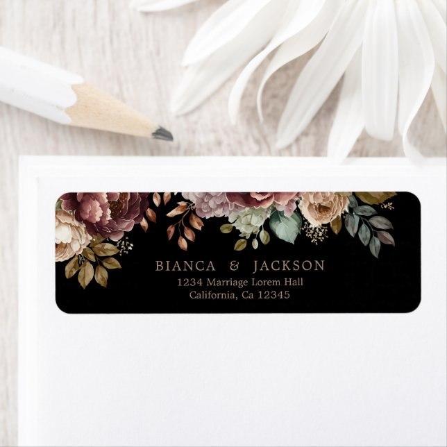 Étiquette de retour d'adresse de mariage floral Bo (En situation)