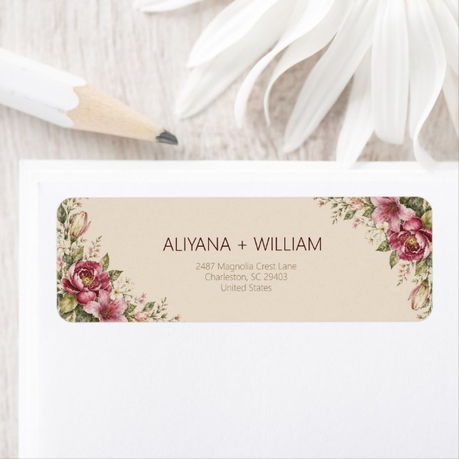 Étiquette de retour d'adresse de mariage florale r (En situation)
