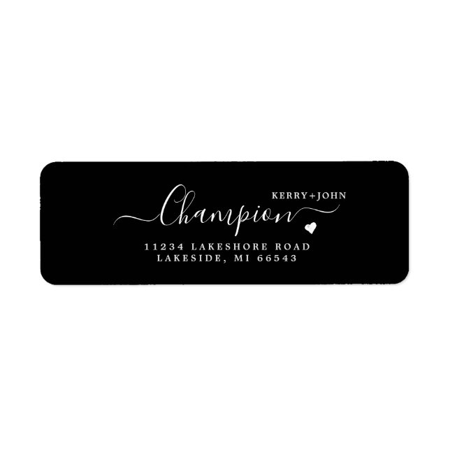 Étiquette de retour d'adresse de mariage noir élég (Devant)