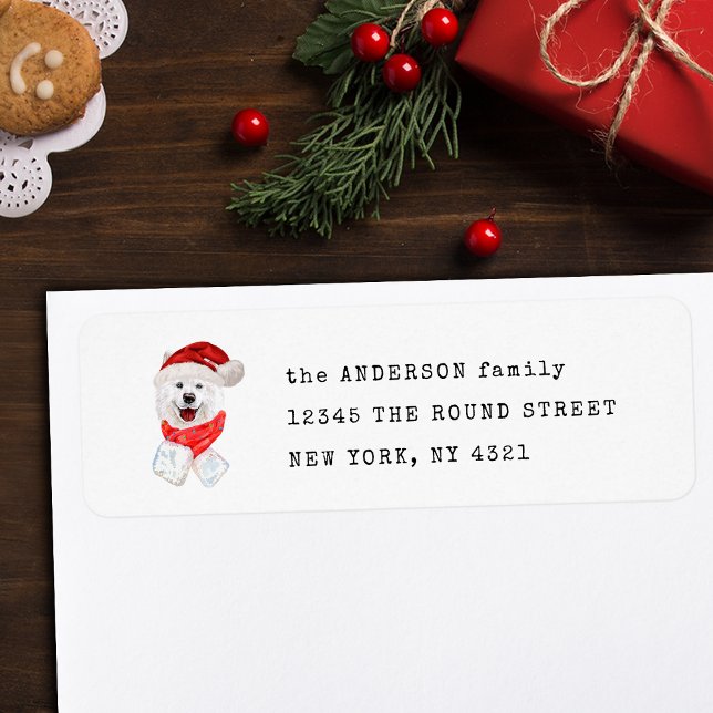 Étiquette de retour d'adresse de Noël de Samoyède  (Créateur téléchargé)