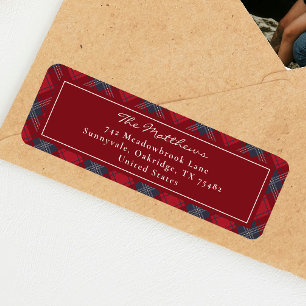 Étiquette de retour d'adresse de Noël Tartan Rouge
