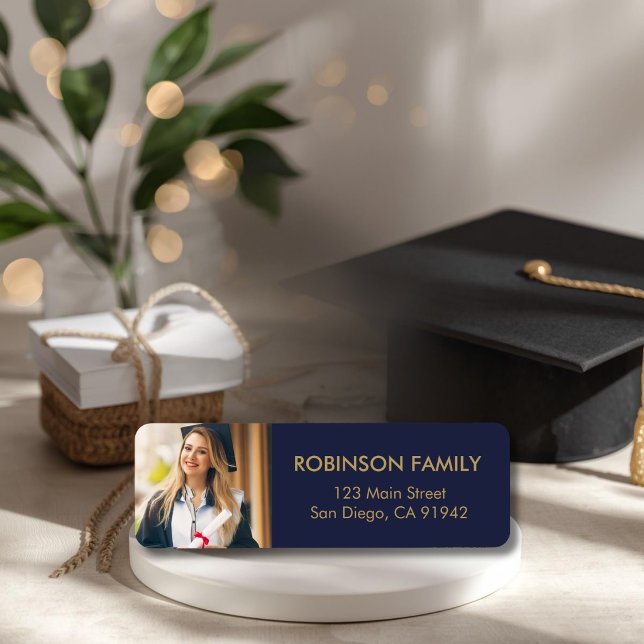 Étiquette de retour d'adresse de photo de diplômé  (Créateur téléchargé)