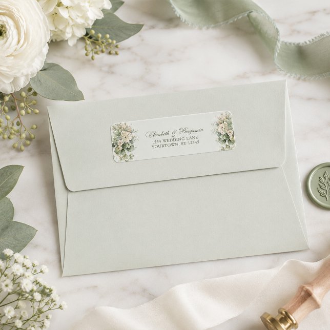 Étiquette de retour d'adresse florale vert sauge d (Soft Sage Green Floral Address Label)