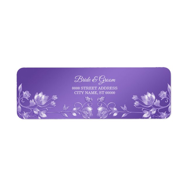 Étiquette de retour d'adresse florale violette élé (Devant)