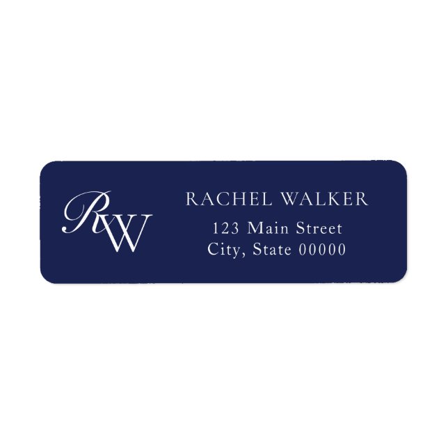 Étiquette de retour d'adresse Monogramme Bleu Élég (Devant)