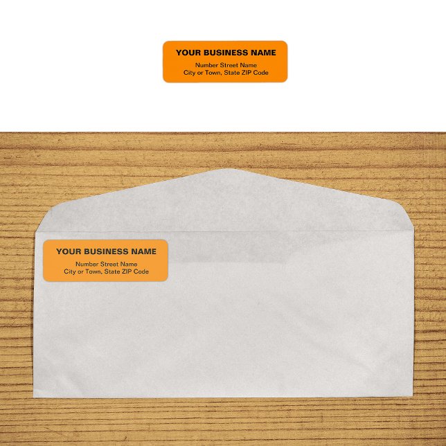 Étiquette de retour d'adresse Orange Business basé (Plain text orange business return address label on envelope)