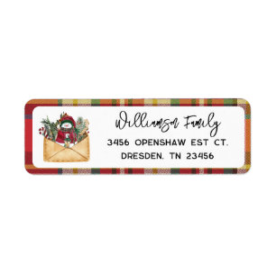 Étiquette de retour d'adresse Plaid Rustic Script