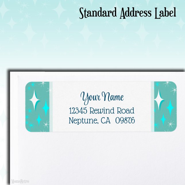 Étiquette de retour d'adresse rétro sarcelle et bl (Retro Teal and White Stars Editable Return Address Label)