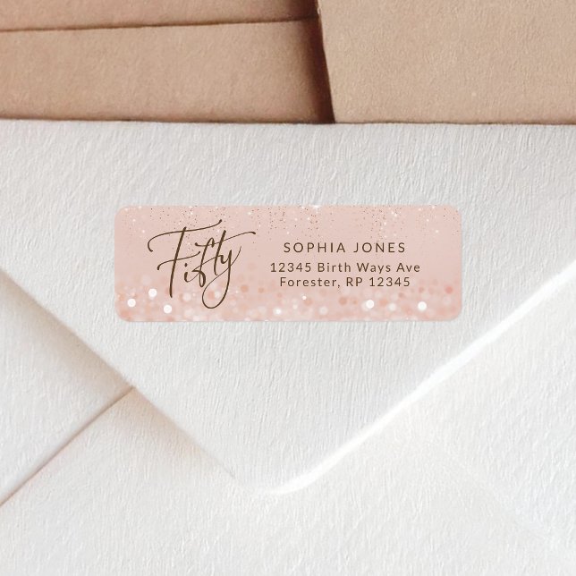 Étiquette de retour d'adresse Rose Gold Glitter 50 (Rose Gold Glitter 50th Birthday Return Address Label)