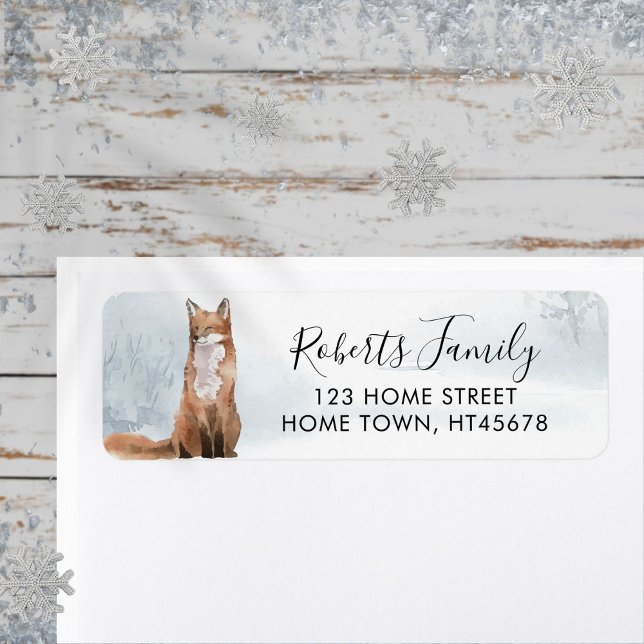 Étiquette de retour d'adresse Scène de forêt hiver (Winter Woodland Scene Fox Return Address Label)