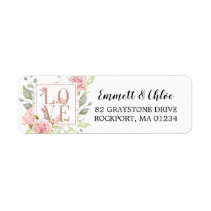 Étiquette de retour d'amour floral rose