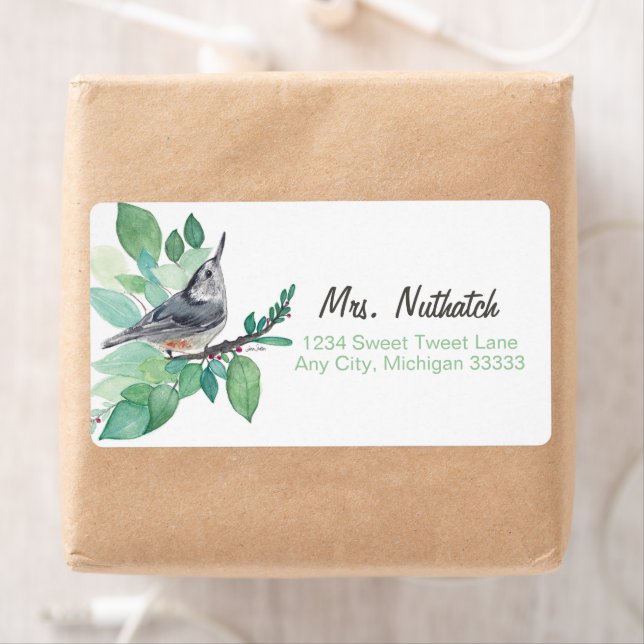 Étiquette de retour d'art d'oiseaux Nuthatch à poi (En situation)