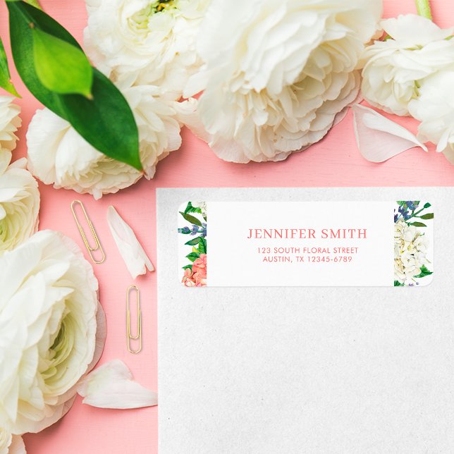 Étiquette de Retour de Baby Shower Hydrangea Rose  (Créateur téléchargé)