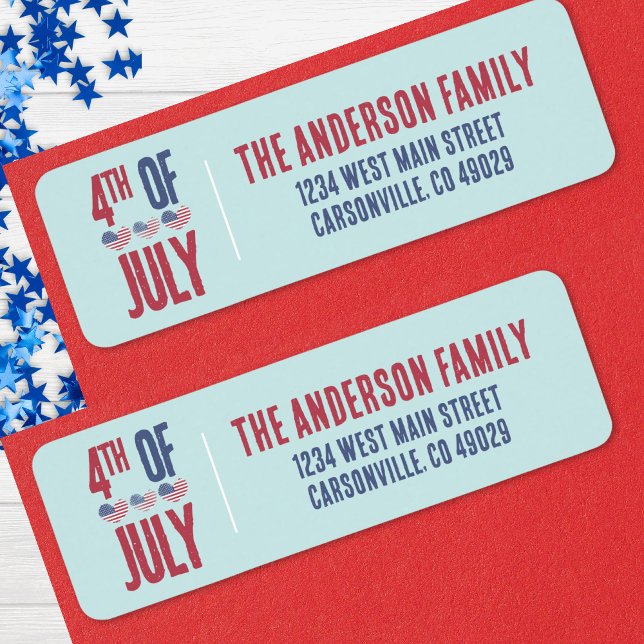 Étiquette de retour de fête du 14 juillet (Patriotic American Flag Heart 4th Of July Party Label)