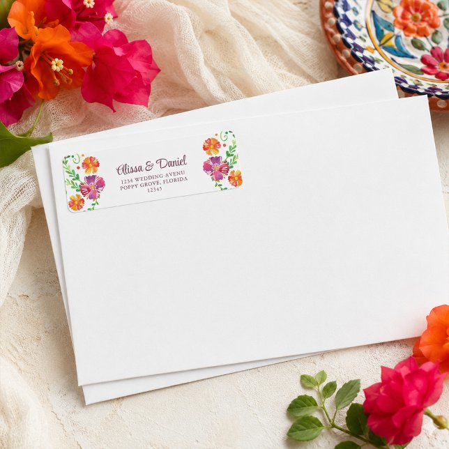 Étiquette de Retour de Fête Florale Mexicaine Colo (Colorful Mexican Floral Fiesta Return Address Label)