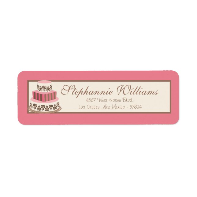 Étiquette de retour de gâteau rose/Brown Mariage (Devant)