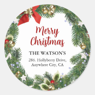 Étiquette de retour de la couronne de Noël festive