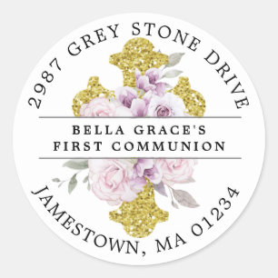 Étiquette de retour de la première communion rose