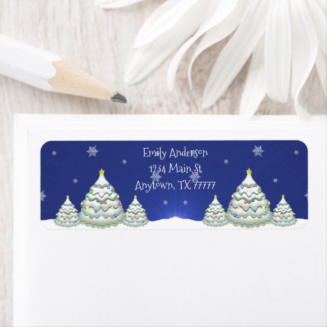 Étiquette de retour de l'arbre de Noël bleu (En situation)