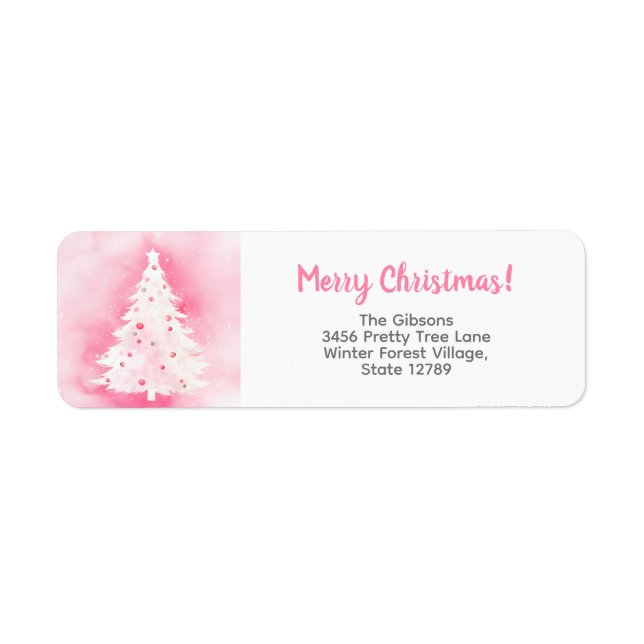 Étiquette de retour de l'arbre de Noël rose blanc (Devant)