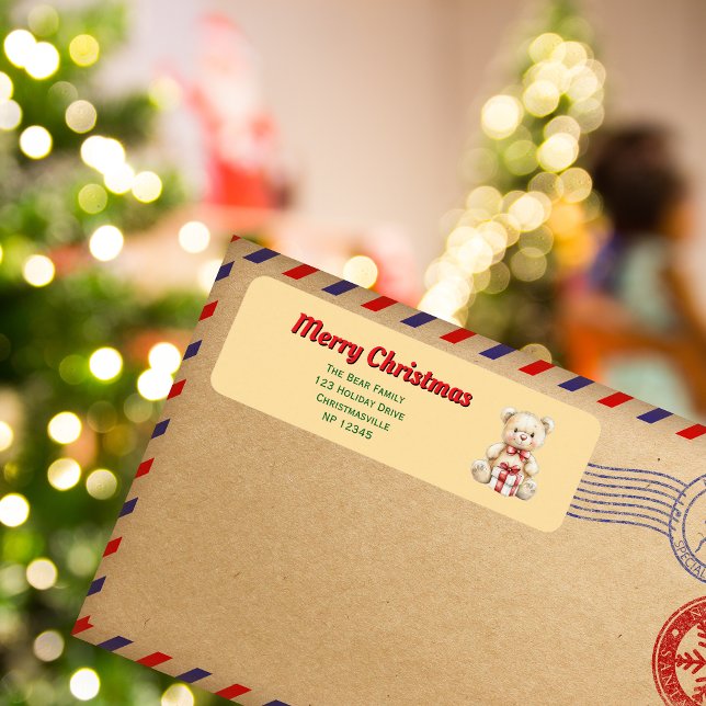 Étiquette de retour de l'ours en peluche de Noël (Créateur téléchargé)