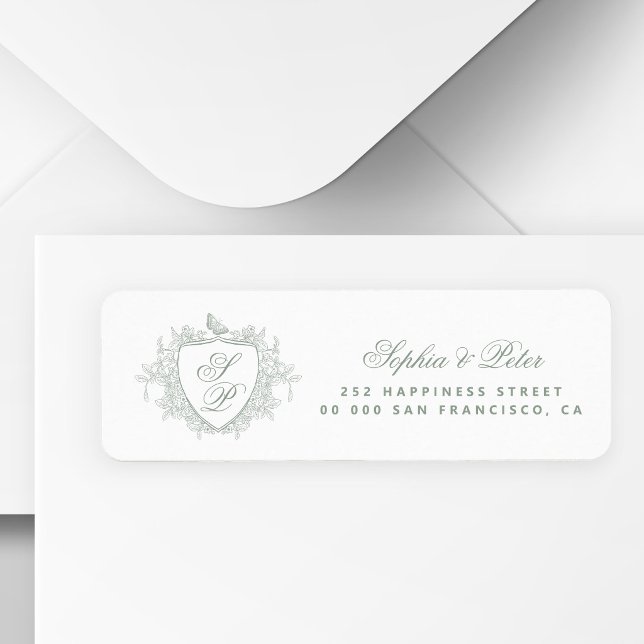 Étiquette de retour de mariage à crête de monogram (Créateur téléchargé)
