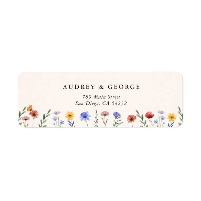 Étiquette de retour de mariage aux fleurs sauvages (Devant)