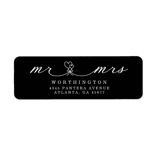 Étiquette de retour de mariage élégant Cœurs Mr &  (Devant)