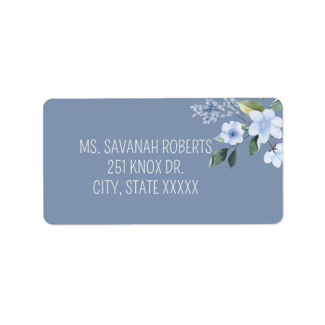 Étiquette de retour de mariage florale bleu aquare (Devant)