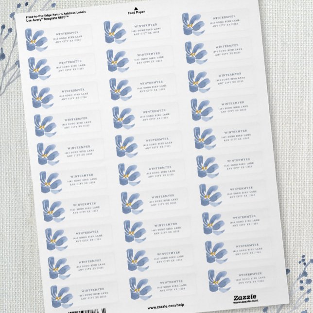 Étiquette de retour de mariage florale bleu poussi (Créateur téléchargé)