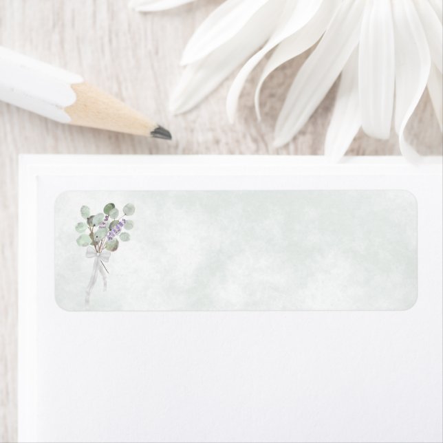 Étiquette de retour de mariage vierge Eucalyptus & (En situation)