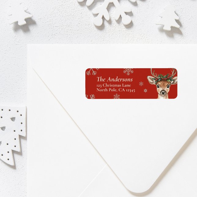 Étiquette de retour de Noël de cerfs personnalisés (Personalized Deer Christmas Return Address Label)