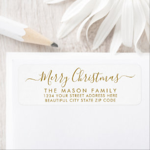 Étiquette de retour de Noël Gold White Script