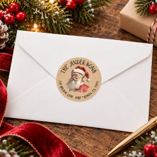 Étiquette de retour de Noël Père Noël Vintage