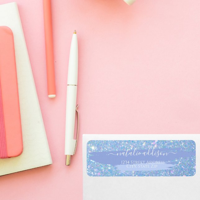 Étiquette de retour de Parties scintillant bleu fo (Créateur téléchargé)