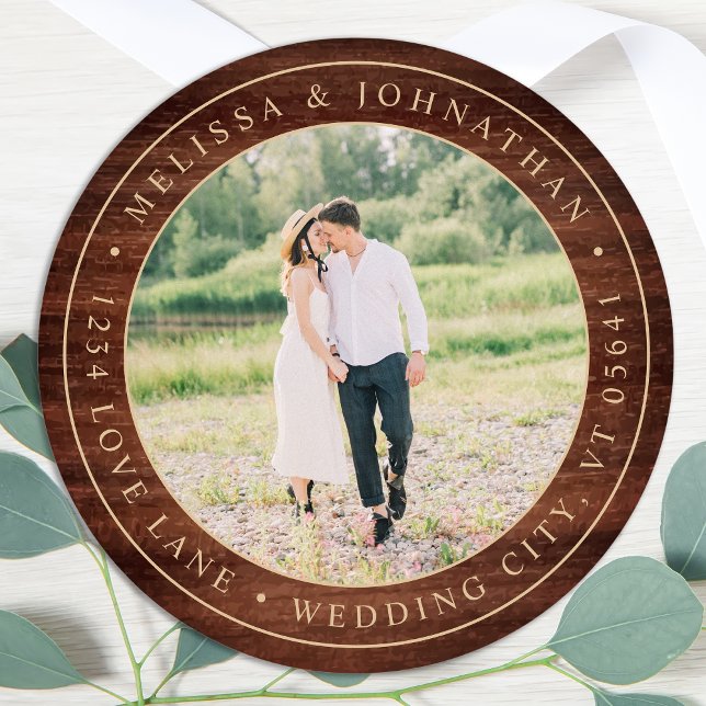 Étiquette de retour de photo en bois rustique (Créateur téléchargé)