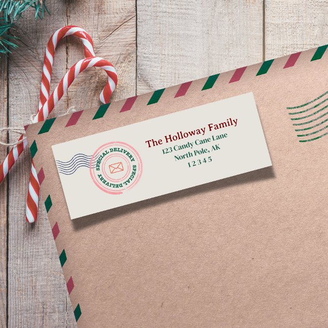 Étiquette de retour de timbre de Noël classique (Send cheer with this modern and bold holiday labels!)