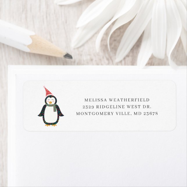 Étiquette de retour de vacances Chic Pingouin Boho (En situation)
