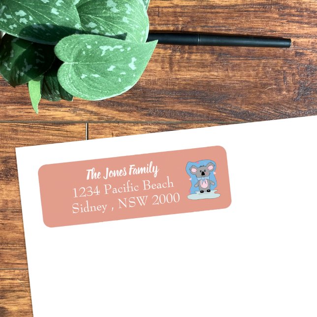 Étiquette de retour du Baby shower d'ours Cute Koa (Cute cartoon koala bear and hearts rosy peach return address labels .)