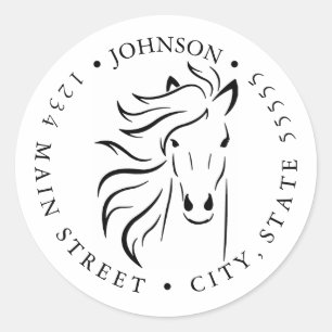 Étiquette de retour du cheval noir et blanc Silhou